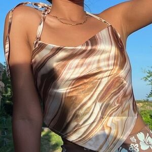 Women's Brown Satin Tie-Strap Top